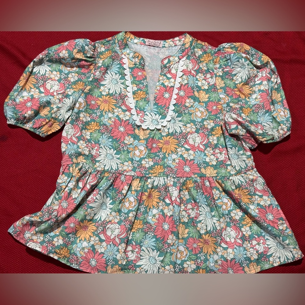 Floral Puff Sleeve Blouse - Multicolor